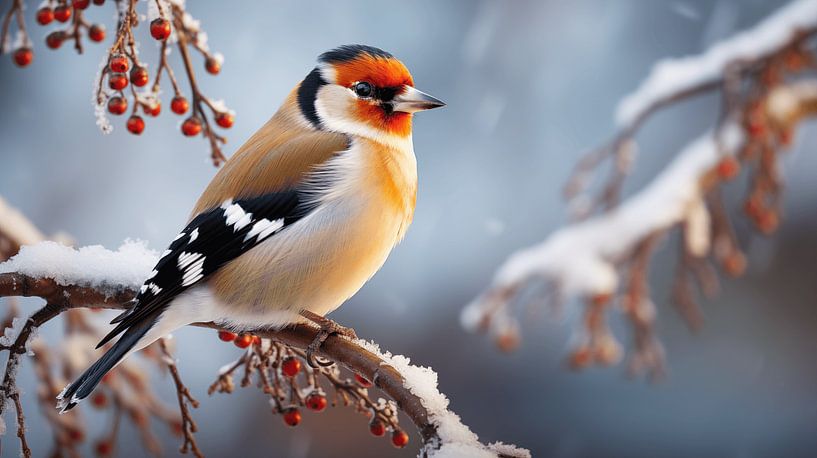 Pic épeiche oiseau sur une branche enneigée en hiver par Animaflora PicsStock