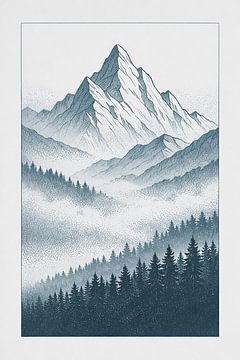 Nordic Berg Nevel Lijn Art