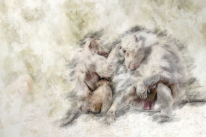 Love is all you need (mantelbaviaan, tekening) van Art by Jeronimo