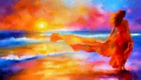 Femmes au coucher du soleil sur la plage - souvenir d'un été