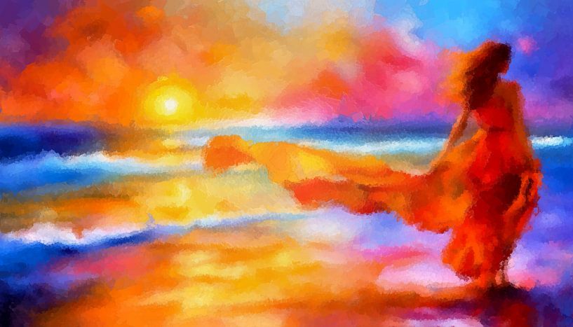 Femmes au coucher du soleil sur la plage - souvenir d'un été par ellenilli .