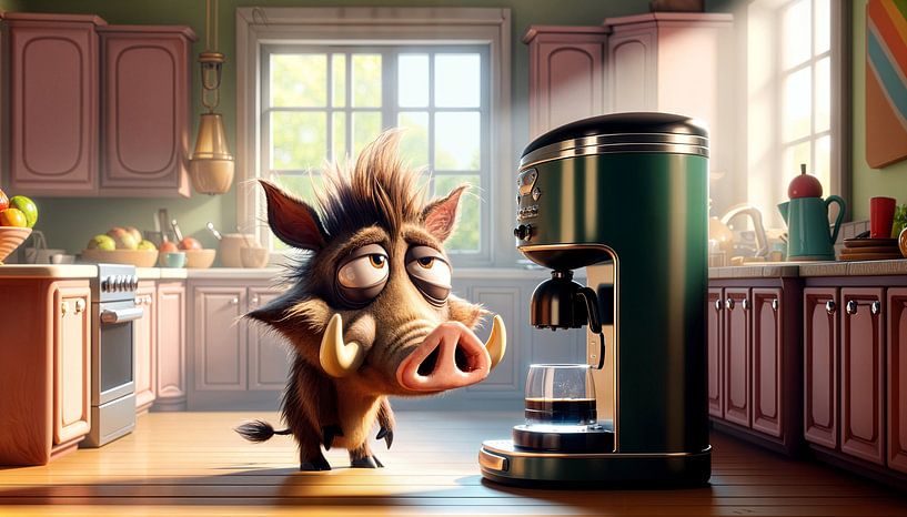 Wild zwijn hunkert naar koffie van artefacti