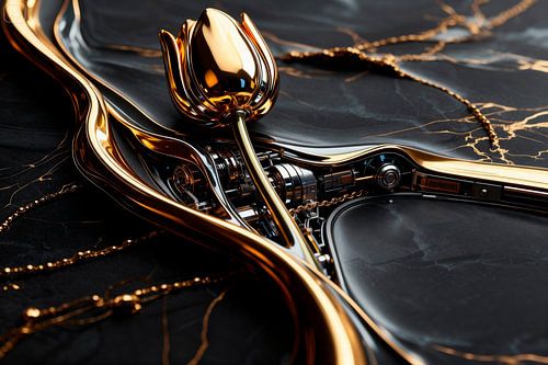 futuristic tulip made of shiny gold-coloured metal