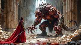 KARTHYRA - Eine Kriegerin im Kampf gegen ein Monster in einer zerstörten Kathedrale von INFERAURUM