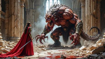 KARTHYRA - A Warrior Fighting a Monster in a Ruined Cathedral by INFERAURUM