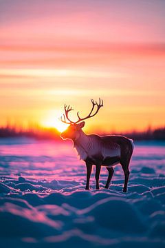 Rendieren in de gloedvolle zonsondergang van Poster Art Shop