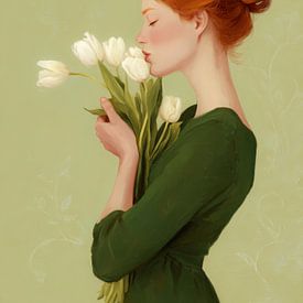 Vrouw met tulpen in zachte lente sfeer van But First Framing