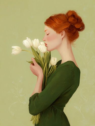 Frau mit Tulpen in sanfter Frühlingsstimmung