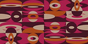 Abstracte retro geometrie in neonroze, oranje, wijnrood. van Dina Dankers