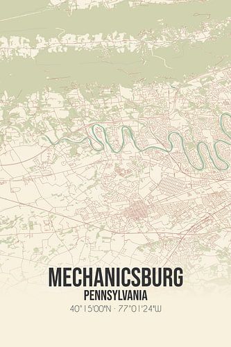 Vintage landkaart van Mechanicsburg (Pennsylvania), USA.