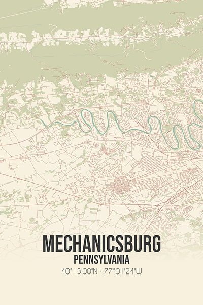 Vieille carte de Mechanicsburg (Pennsylvanie), USA. par Affiches de lieux