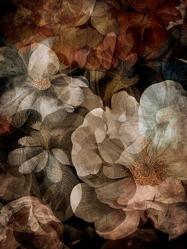 Antieke herfstbloemenmeditatie in aardekleuren