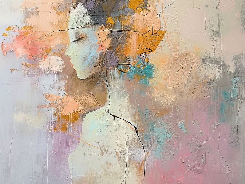 Woman with Colour | Minimalist Portrait with Colours by Eye catching paintings