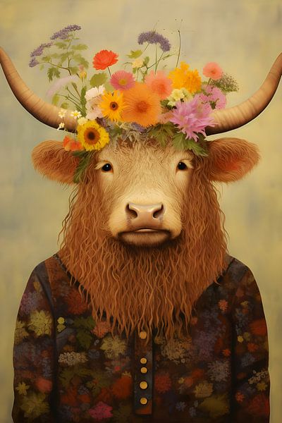 Colourful Scottish Highlander Portrait by But First Framing