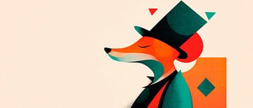 Elegante vos met hoge hoed Verleidingsvos in kleuren van Poster Art Shop