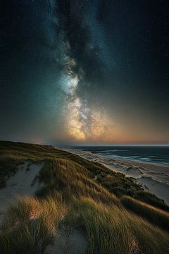 duinlandschap in de avond met melkweg waddeneilanden van Egon Zitter