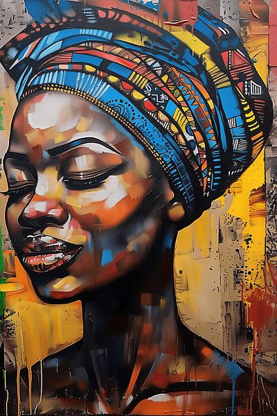 Abstraktes und farbenfrohes Porträt einer Frau der Farbvariante 4 von Steinfox Art