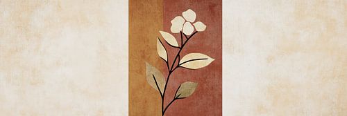 Minimalistische bloem in aardetinten op canvas panorama