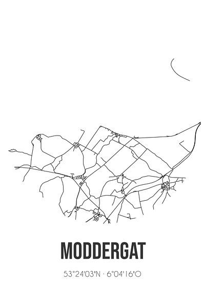 Moddergat (Fryslan) | Karte | Schwarz und weiß von Ortsdrucke