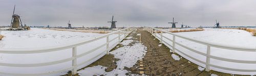 Panorama winters Kinderdijk