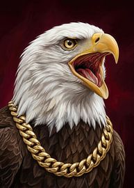 Kreischender Weißkopfseeadler mit Goldkette – Gangster-Vogelkunst