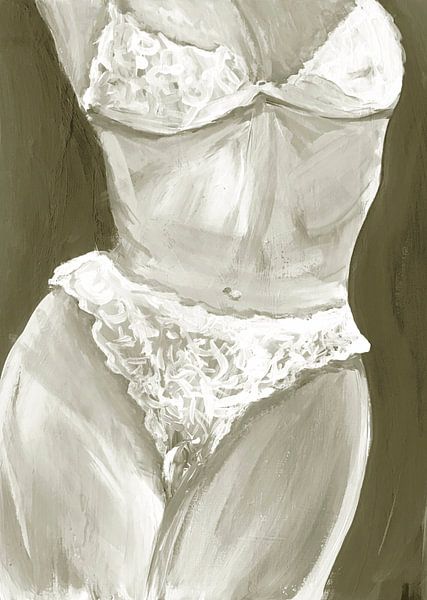 Lingerie body vert olive par Krista Kitsz Art