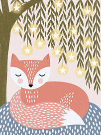 Sleeping Fox Under Stars – Woodland Nursery