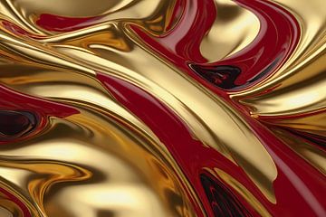 Vagues abstraites en or et rouge sur De Muurdecoratie