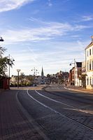 Uitzicht op de stad Flensburg, Duitsland met tramrails | Reisfotografie | Stadsaanzicht