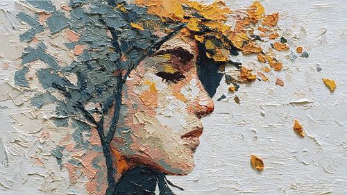 Une femme et l'arbre des souvenirs qui tombent