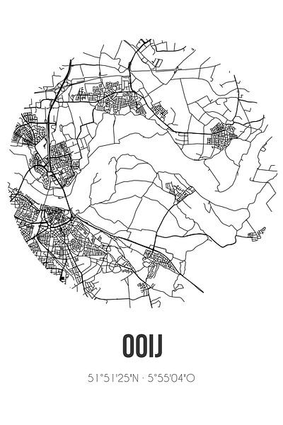 Ooij (Gelderland) | Map | Black and white by Prints of Place