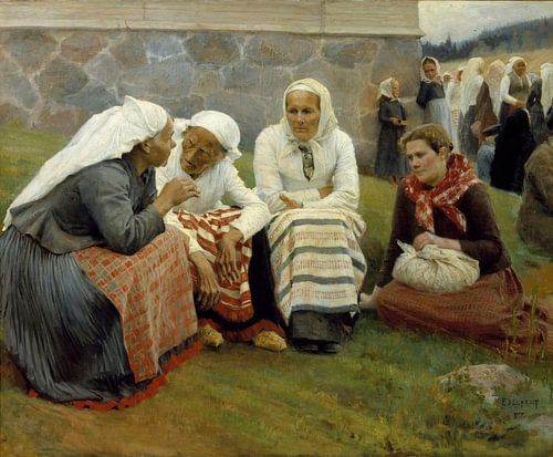 Vrouwen buiten de kerk in Ruokolahti, Albert Edelfelt