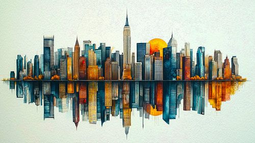 olieverf schilderij stad reflectie