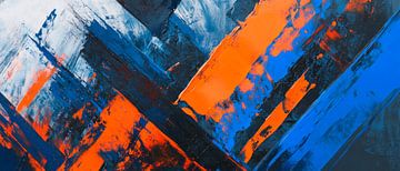 Abstracte kleurenexplosie in blauw en oranje van Poster Art Shop