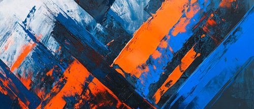 Abstracte kleurenexplosie in blauw en oranje