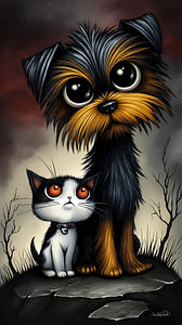 Hund - Katze - Cartoon
