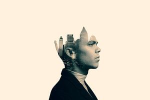 Man and the City - Surrealistische Print met Double Exposure van MDRN HOME