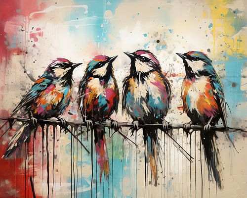 Vögel am Draht von Blickfänger Gemälde