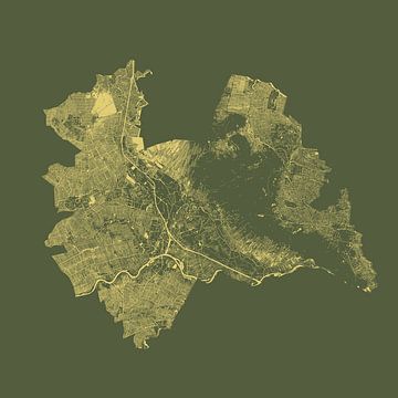 Waterkaart van Utecht in Groen met Goud van Maps Are Art