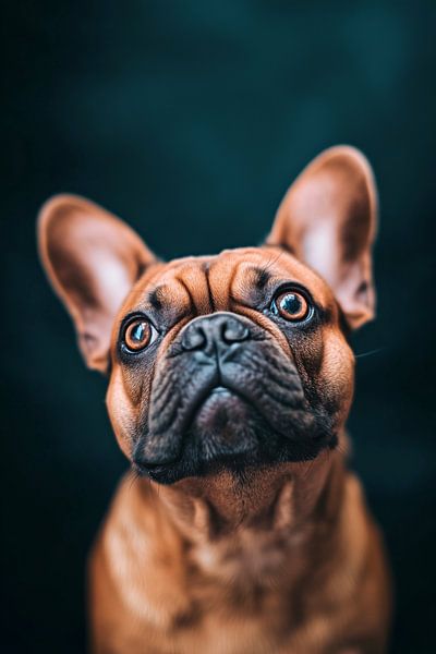 Thoughtful French Bulldog - Artful animal portrait in warm colours by MArt
