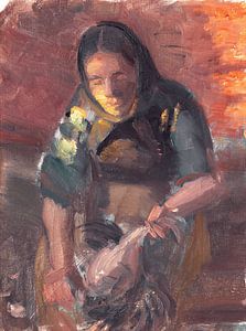 Anna Ancher, Fischermädchen beim Hühnerrupfen