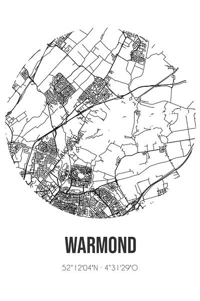 Warmond (South-Holland) | Map | Black and white by Prints of Place