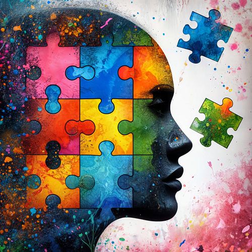 Colorful puzzle woman portrait