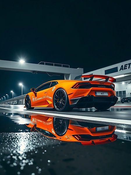Lamborghini Huracan STO Orange Wet Road by MIROKKU