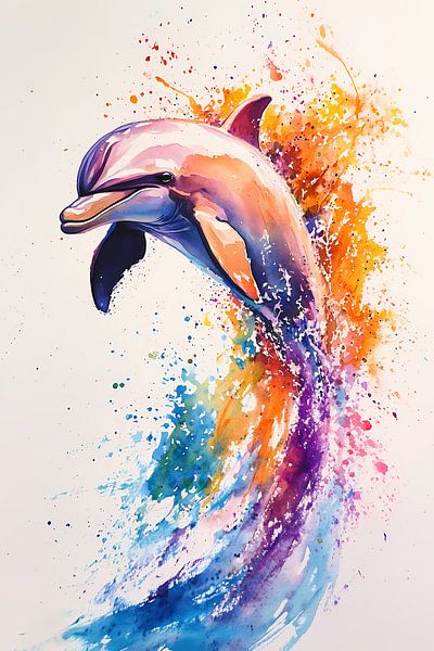 Aquarelle d'un dauphin coloré par Imperial Art House