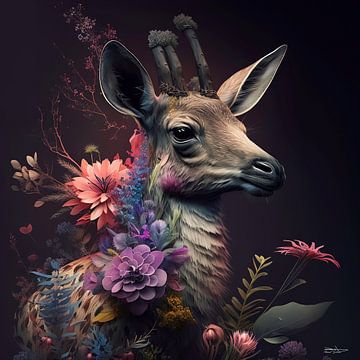 deer with flowers by Gelissen Artworks