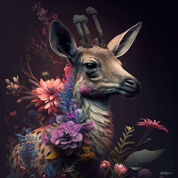 Hirsche mit Blumen von Gelissen Artworks