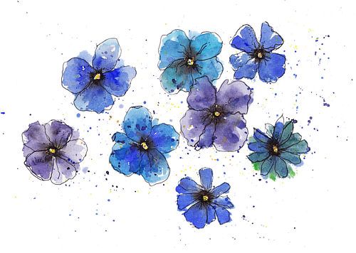 Aquarel vrolijke paarse bloemen