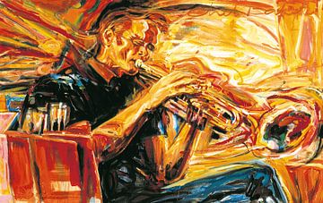 Chet Baker playing his trumpet by Frans Mandigers