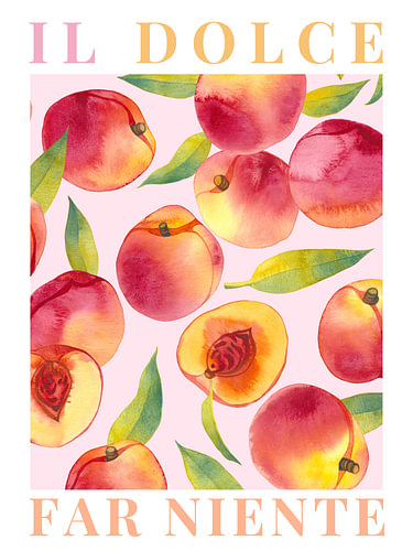 Peach Poster, Fruit Art, Italian Fruit Print, Il Dolce Far Niente, Italy theme art